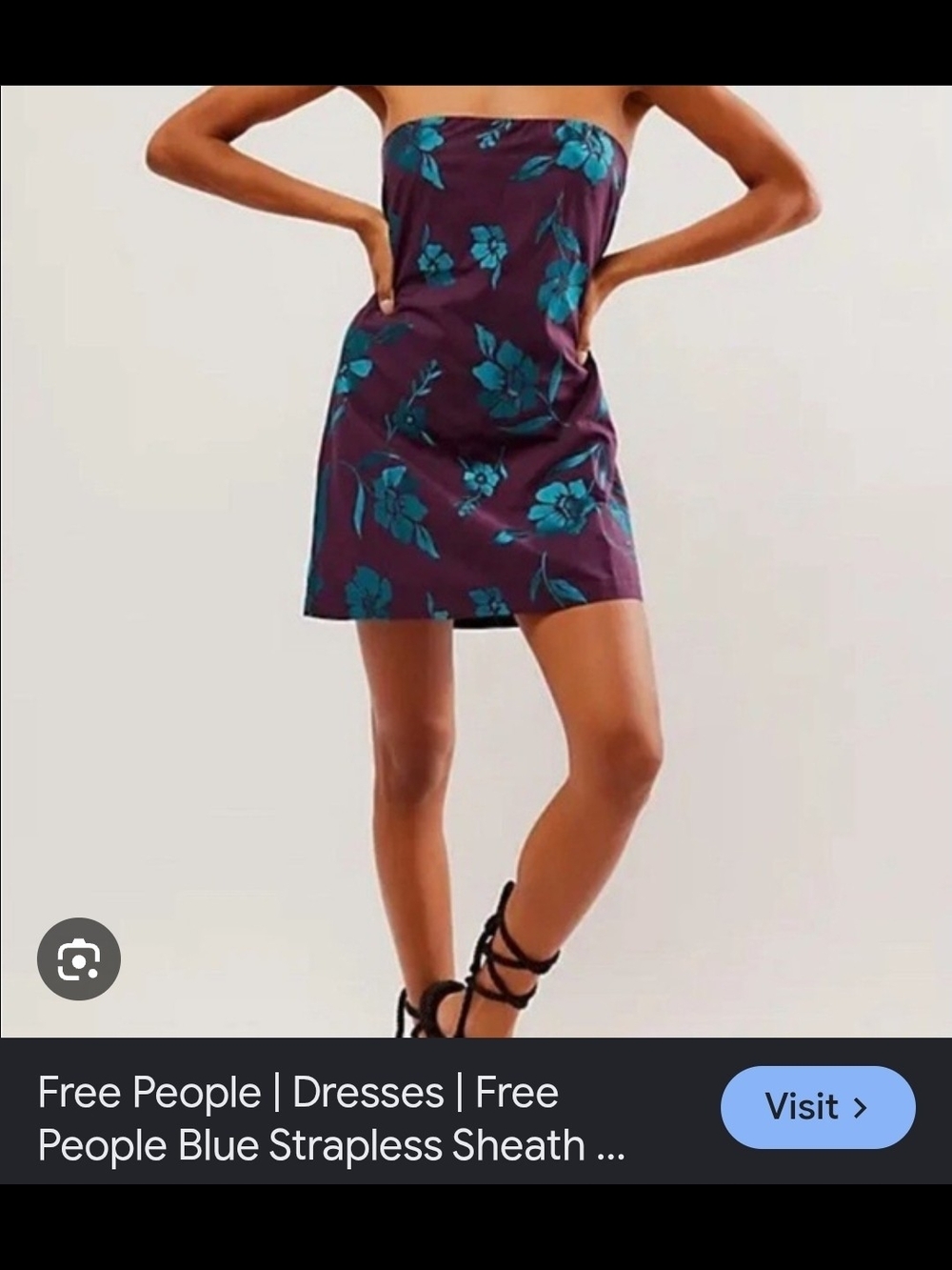Free People Purple Strapless Floral Sheath Dress
